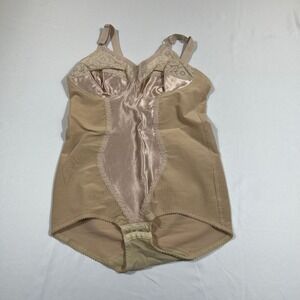 St Michael Shapewear Bodysuit Women 36C Nude Vintage Lace Satin Control UK Made